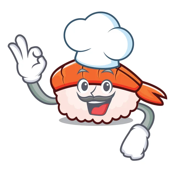 Chef ebi sushi personagem desenho animado — Vetor de Stock