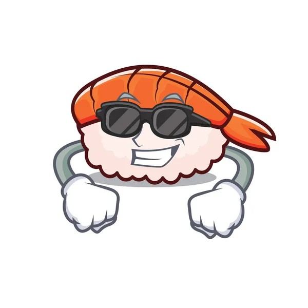 Super cool ebi sushi personaje de dibujos animados — Vector de stock