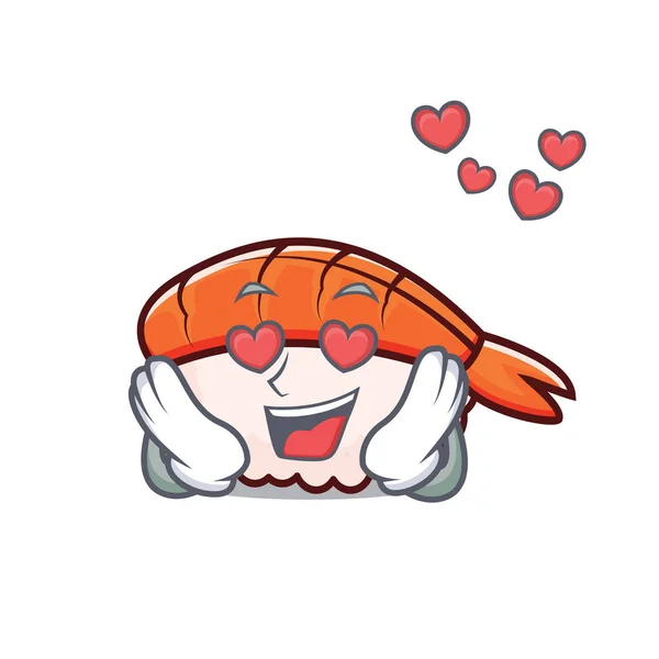 In love ebi sushi mascot cartoon — Stock Vector