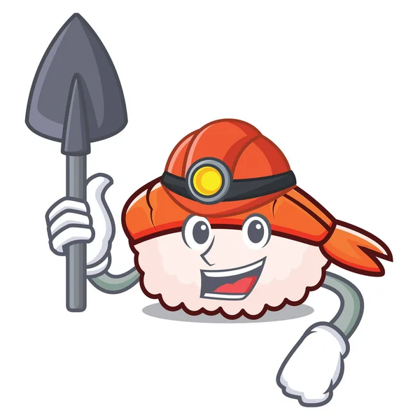 Miner ebi sushi mascotte cartone animato — Vettoriale Stock