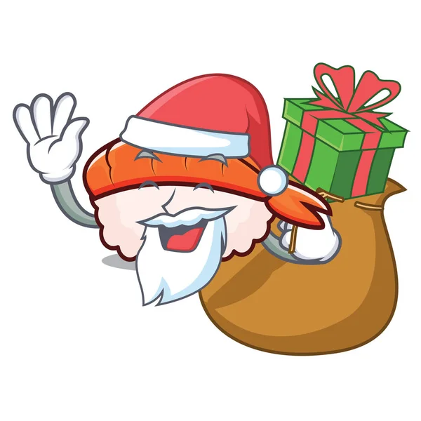 Santa con regalo ebi sushi mascota de dibujos animados — Vector de stock