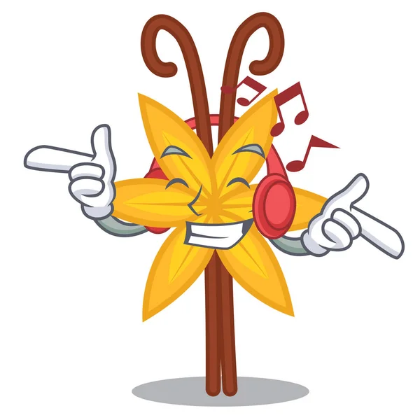Escuchar música vainilla mascota estilo de dibujos animados — Archivo Imágenes Vectoriales