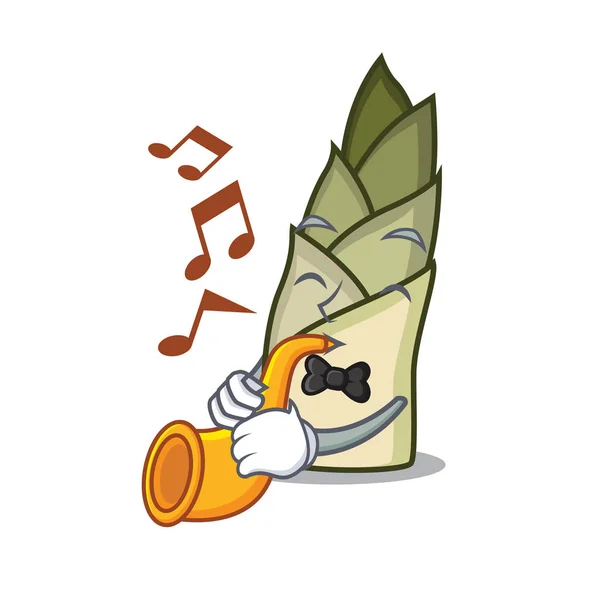 Met trompet bamboo shoot mascotte cartoon — Stockvector