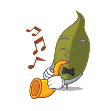 Trompet defne yaprağı maskot karikatür ile