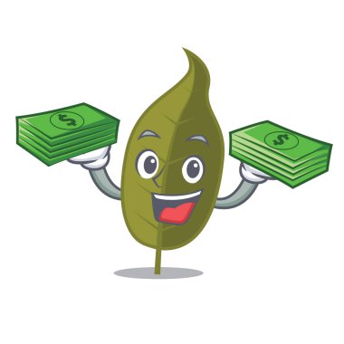 Para defne yaprağı maskot karikatür ile