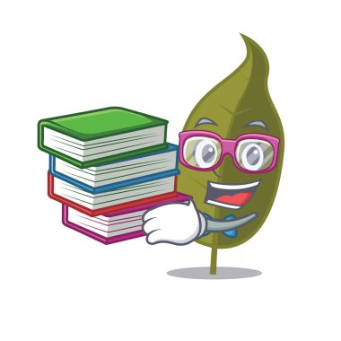 Öğrenci kitap defne yaprağı maskot karikatür ile