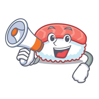 Megafon suşi somon karakter karikatür ile
