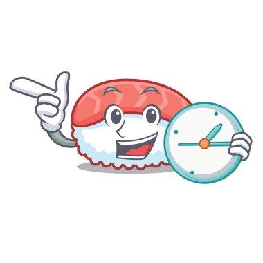 Saat suşi somon karakter karikatür ile