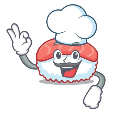 Şef suşi somon karakter karikatür
