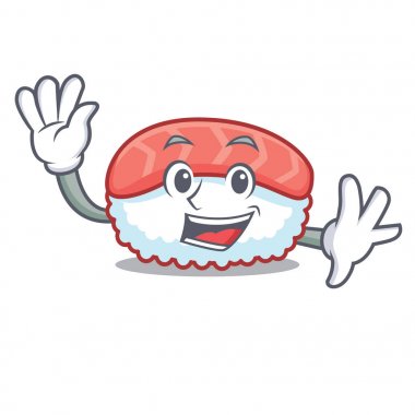 Suşi somon karakter karikatür sallayarak