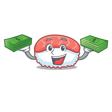 Para suşi somon maskot karikatür ile