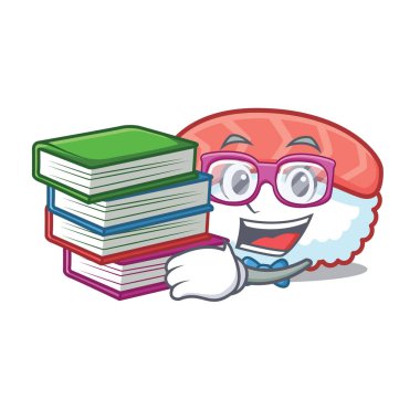Öğrenci kitap suşi somon maskot karikatür ile