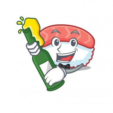 Bira suşi somon maskot karikatür ile