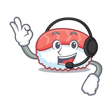 Kulaklık suşi somon maskot karikatür ile
