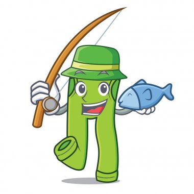 Balık tutma pantolon karakter karikatür tarzı