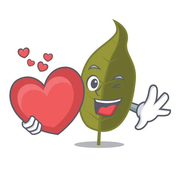 With heart bay leaf mascot cartoon — Stock Vector