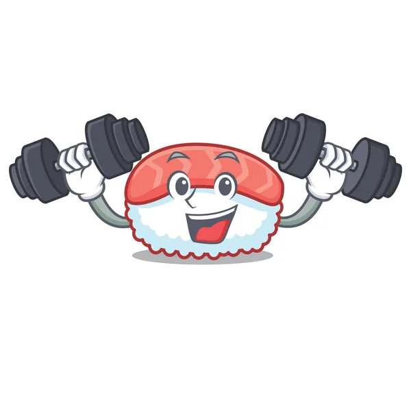 Fitness sushi salmon karakter kartun - Stok Vektor