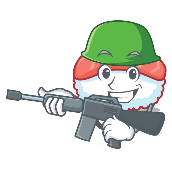 Exército sushi salmão personagem cartoon —  Vetores de Stock