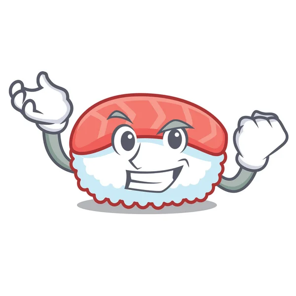 Kartun karakter sushi salmon yang sukses - Stok Vektor