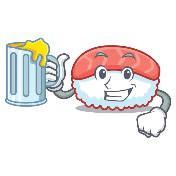 Con Jugo de sushi salmón mascota de dibujos animados — Vector de stock