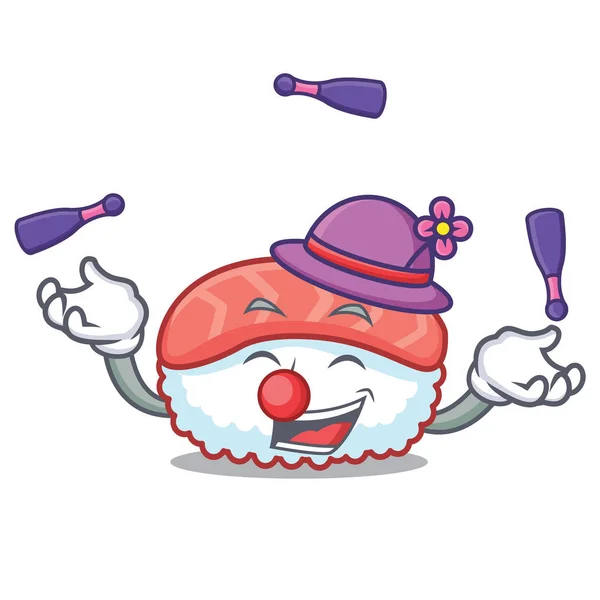Żonglerka kreskówka maskotka łososia sushi — Wektor stockowy