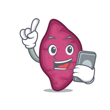 Telefon ile tatlı patates karakter karikatür