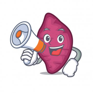 Megafon tatlı patates karakter karikatür ile