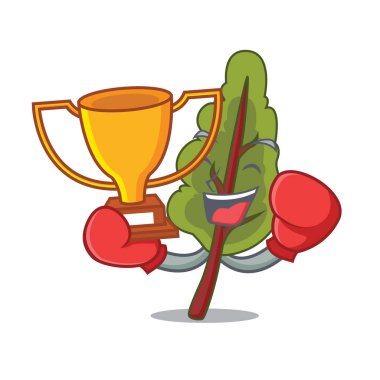 Boks şampiyonu pazı maskot karikatür tarzı vektör çizim