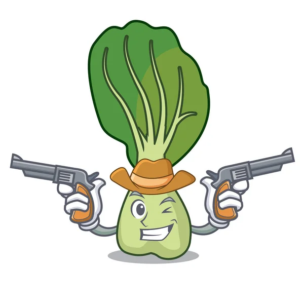 Vaquero Bok Choy Personaje Dibujos Animados Vector Ilustración — Vector de stock