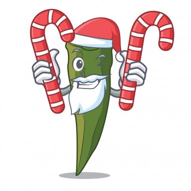Santa şeker bamya maskot karikatür tarzı vektör çizim ile