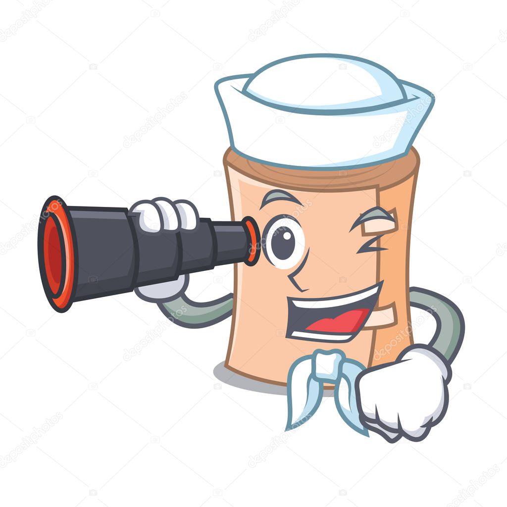 Sailor with binocular medical gauze mascot cartoon