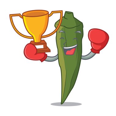 Boks şampiyonu bamya maskot karikatür tarzı vektör çizim