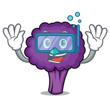 Mor brokoli karakter karikatür dalış