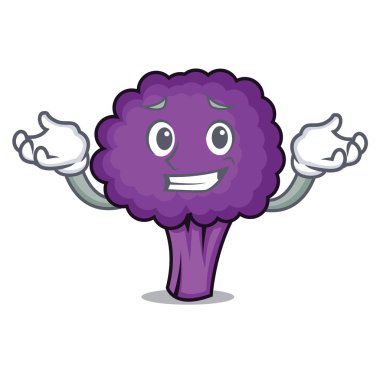 Mor brokoli karakter karikatür sırıtarak