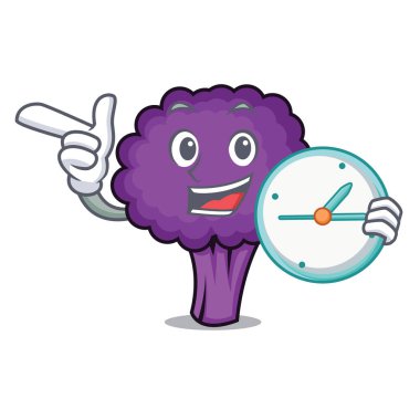 Saat mor brokoli karakter karikatür ile