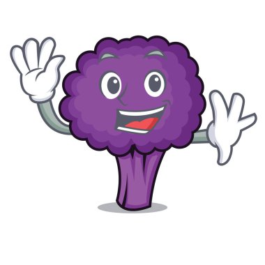 Mor brokoli karakter karikatür sallayarak