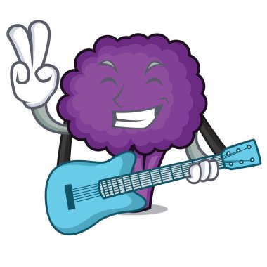 Gitar mor brokoli maskot karikatür ile