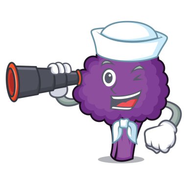 Denizci dürbün mor brokoli maskot karikatür ile