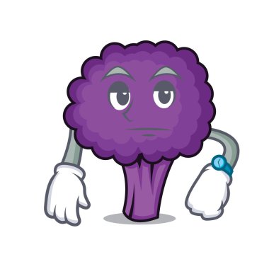 Mor brokoli maskot karikatür bekliyor