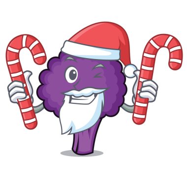Santa şeker mor brokoli maskot karikatür ile