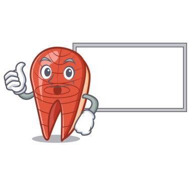 Başparmak yukarıya kurulu balık dilim karakter karikatür ile