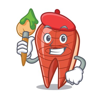 Sanatçı balık dilim karakter karikatür