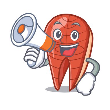 Megafon balık dilim karakter karikatür ile