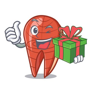 Hediye balık dilim maskot karikatür ile