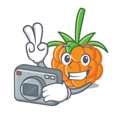 Fotoğrafçı cloudberry maskot karikatür tarzı vektör çizim