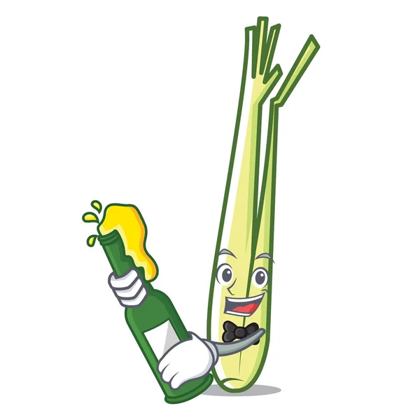 Com cerveja lemongrass mascote estilo cartoon — Vetor de Stock