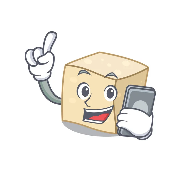 Com Telefone Tofu Personagem Desenho Animado Estilo Vetor Ilustração —  Vetores de Stock