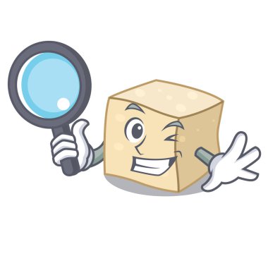 Dedektif tofu karakter karikatür tarzı vektör çizim