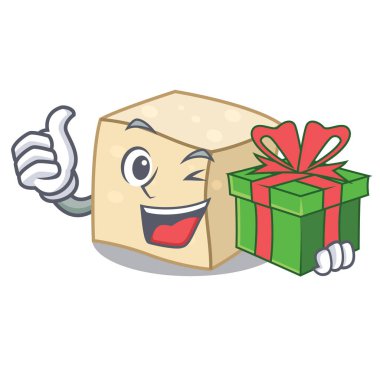 Hediye tofu maskot karikatür tarzı vektör çizim ile