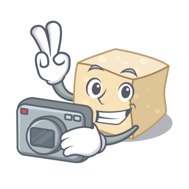 Fotoğrafçı tofu maskot karikatür tarzı vektör çizim